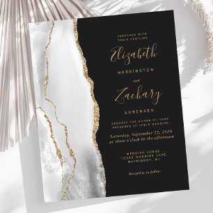 Budget Agate Grey Gold Dark Wedding Invitation
