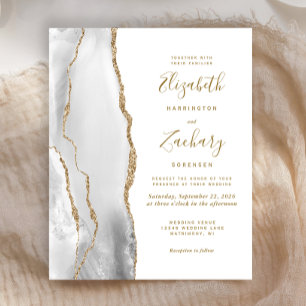 Budget Agate Grey Gold White Wedding Invitation