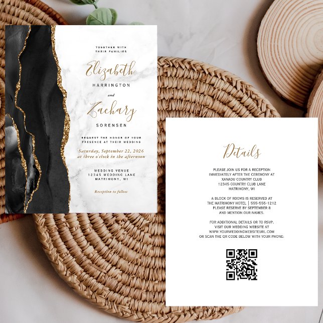 Budget Agate Marble Black Gold QR Code Wedding (Creator Uploaded)