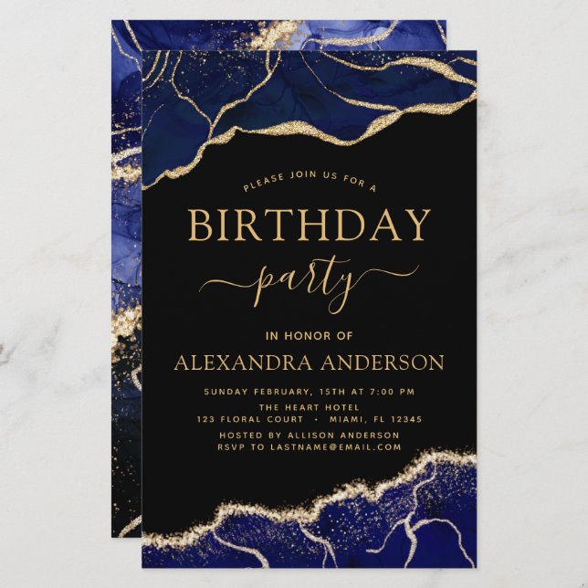 Budget Agate Navy Blue Birthday Party Any Age (Front/Back)