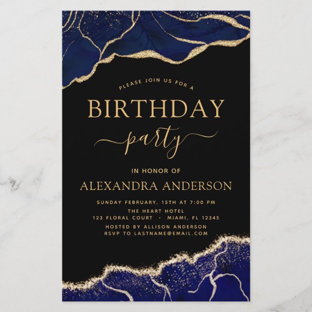 Budget Agate Navy Blue Birthday Party Any Age (Front)