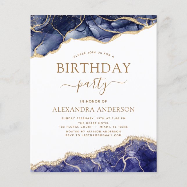 Budget Agate Navy Blue Birthday Party Any Age Flyer (Front)