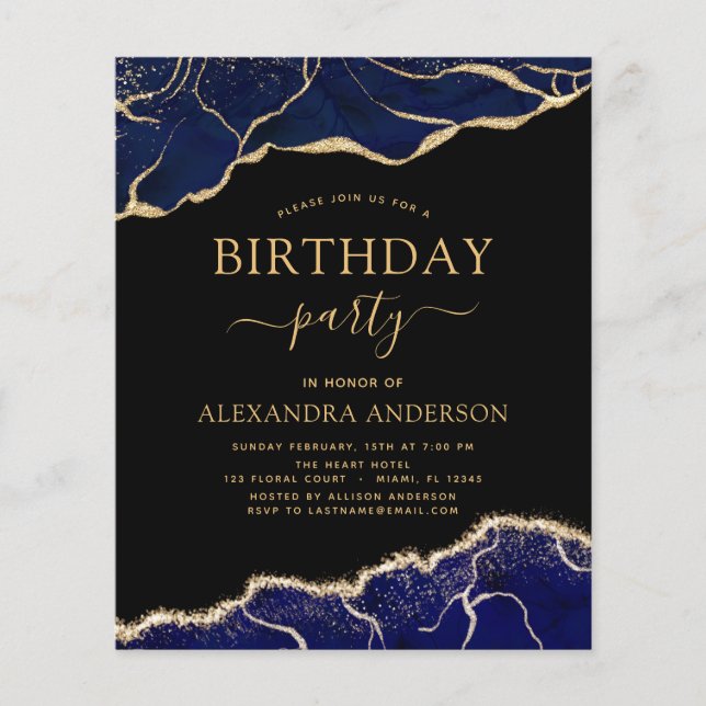 Budget Agate Navy Blue Birthday Party Any Age Flyer (Front)
