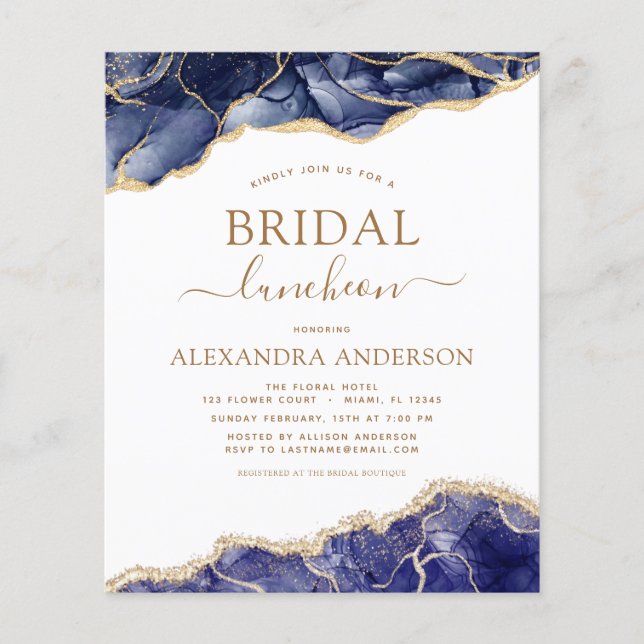 Budget Agate Navy Blue Bridal Shower Luncheon Flyer (Front)