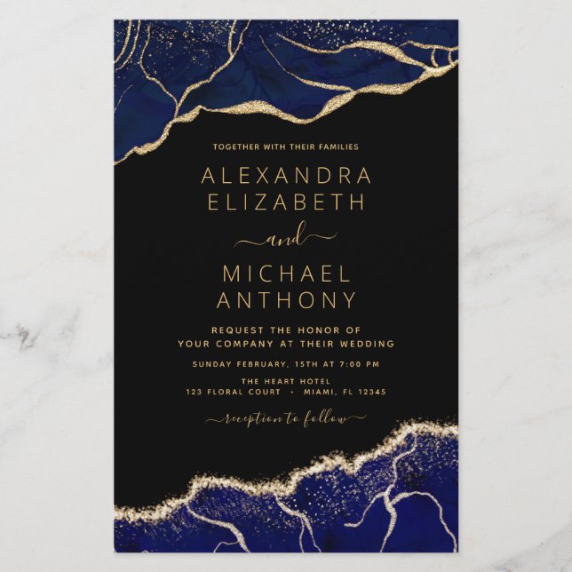 Budget Agate Navy Blue Gold Blue Wedding (Front)