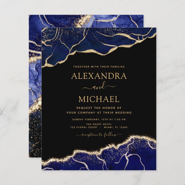 Budget Agate Navy Blue Gold Blue Wedding (Front/Back)