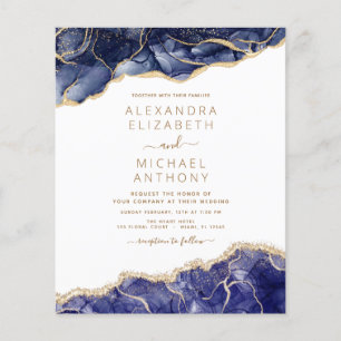 Budget Agate Navy Blue Gold Blue Wedding Flyer