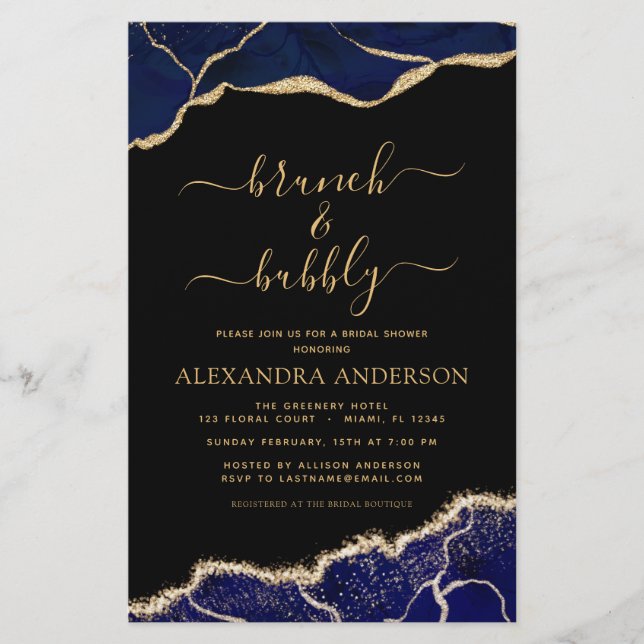 Budget Agate Navy Blue Gold Brunch & Bubbly (Front)