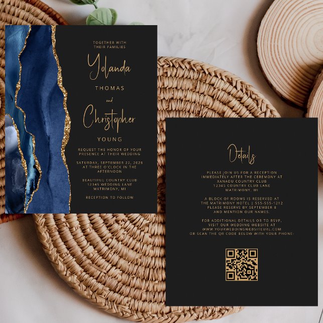 Budget Agate Navy Blue Gold Dark QR Code Wedding (Creator Uploaded)