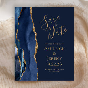 Budget Agate Navy Blue Wedding Save the Date