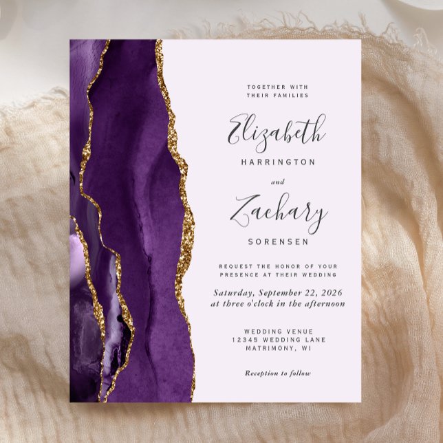 Budget Agate Purple Gold Modern Wedding Invitation (Creator Uploaded)