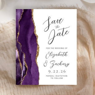 Budget Agate Purple Gold Script Save the Date