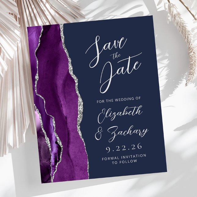Budget Agate Purple Silver Navy Blue Save the Date (Creator Uploaded)