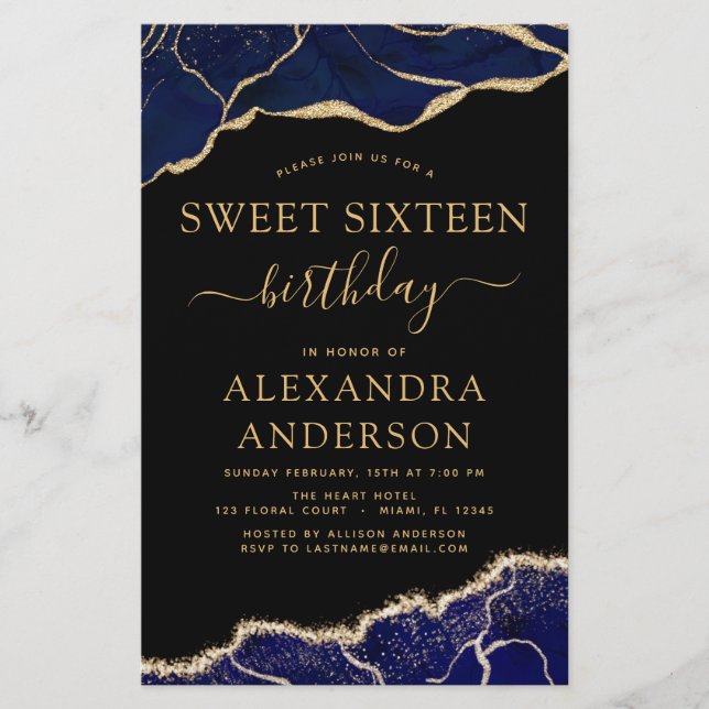 Budget Agate Sweet 16  Navy Blue Gold (Front)