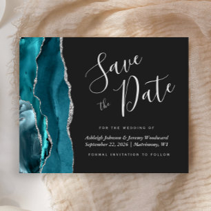 Budget Agate Teal Blue Silver Dark Save the Date