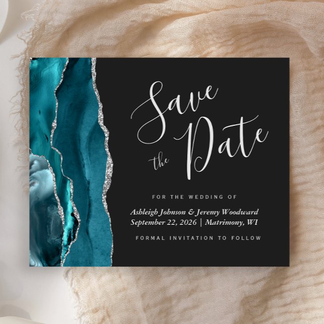 Budget Agate Teal Blue Silver Dark Save the Date (Creator Uploaded)