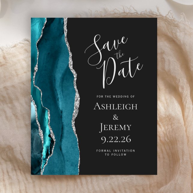 Budget Agate Teal Silver Dark Save the Date (Creator Uploaded)