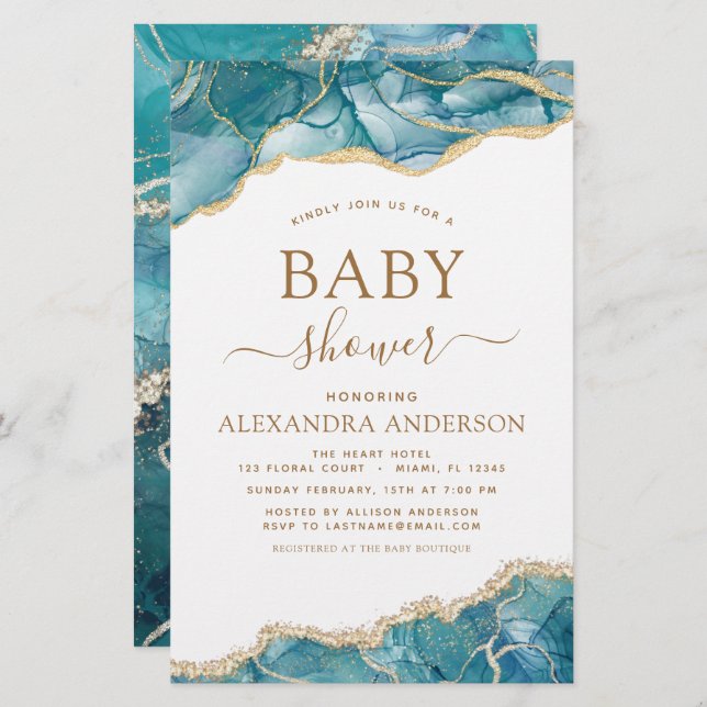 Budget Agate Turquoise Baby Shower Teal Gold (Front/Back)