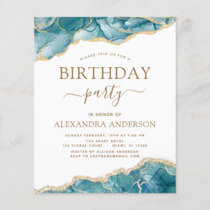 Budget Agate Turquoise Birthday Party Teal Gold Flyer