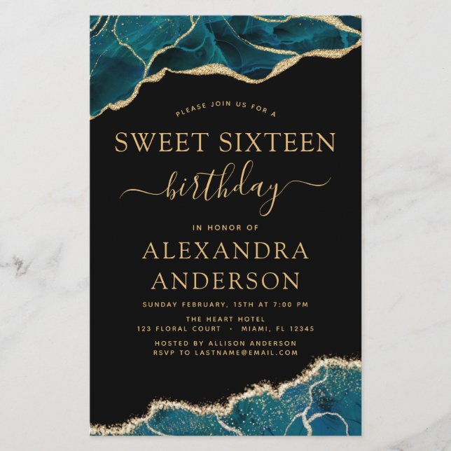 Budget Agate Turquoise Sweet 16 Teal Gold (Front)