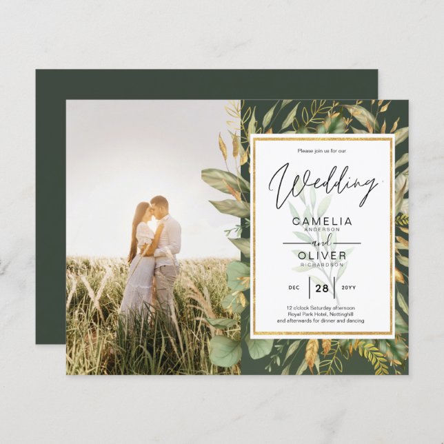 Budget All-in1 PHOTO Greenery Wedding RSVP QR CODE (Front/Back)