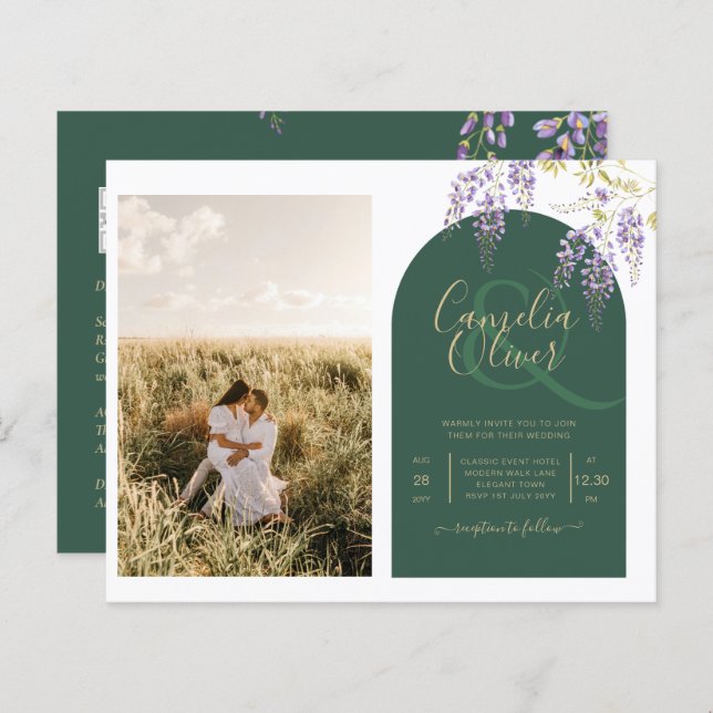 Budget All-in1 PHOTO Wedding Wisteria QR Code INV (Front/Back)
