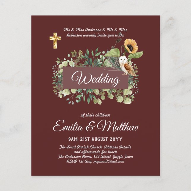 BUDGET All-in-1 Catholic Wedding Floral Owl Leaves Flyer (Front)