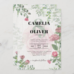 Budget All-in-1 Dusty Pink Roses Floral Wedding Invitation