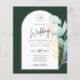 BUDGET All-in-1 Emerald Green Gold Leaves Wedding Flyer