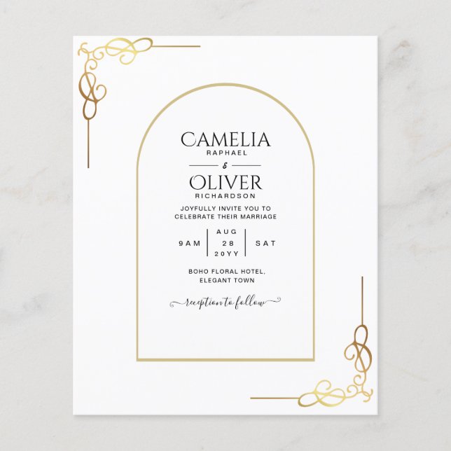 Budget  All-in-1 Gold Accent Wedding INVITE Flyer (Front)