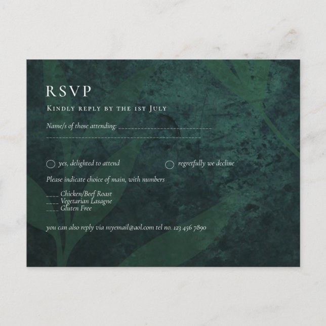 BUDGET All-in-1 Rustic Emerald Green Wedding Postcard (Front)