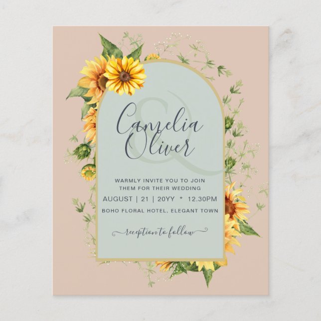 BUDGET All-in-1 Rustic Sunflowers Greenery Wedding Flyer (Front)
