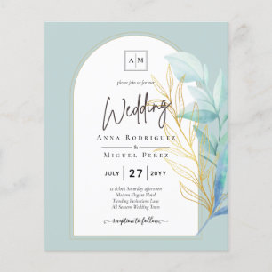 BUDGET All-in-1 Sea Glass Gold Greenery Wedding Flyer