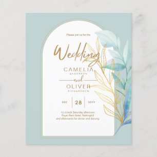 BUDGET All-in-1 Sea Glass Gold Leaf Sage Wedding Flyer