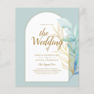 BUDGET All-in-1 Sea Glass Gold Leaf Sage Wedding Flyer