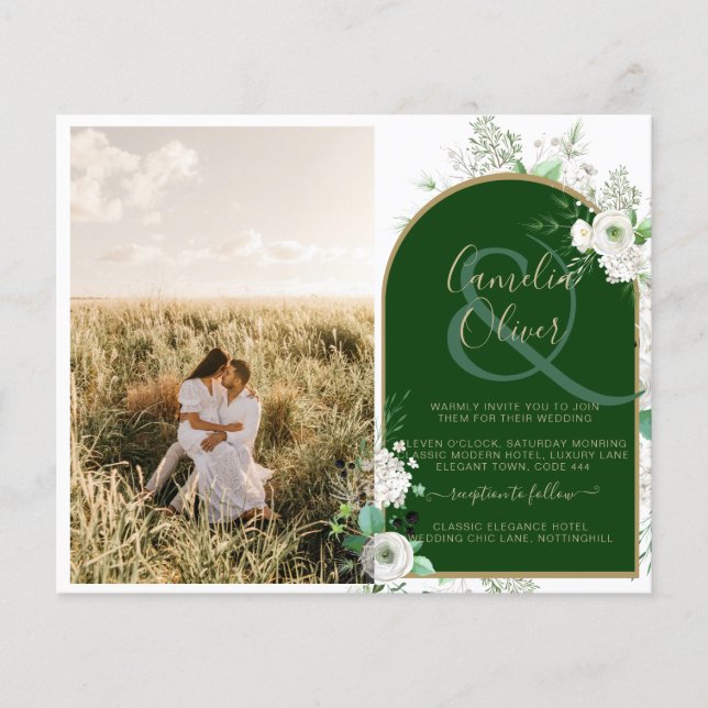 Budget All-in-1 White Roses Green Wedding QR Code Flyer (Front)