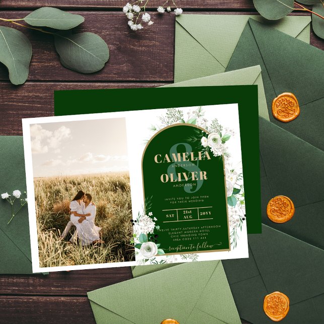 Budget All-in-1 White Roses Green Wedding QR Code Invitation (Creator Uploaded)