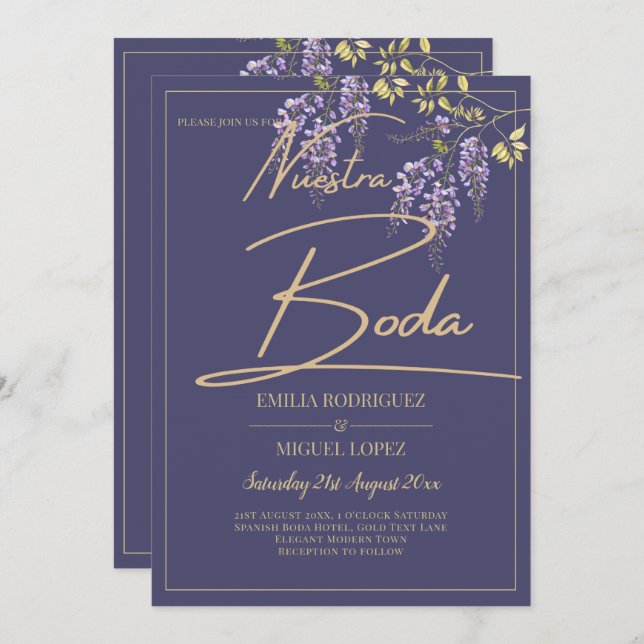 BUDGET All-In-1 Wisteria Dusty Purple Gold Wedding Invitation (Front/Back)