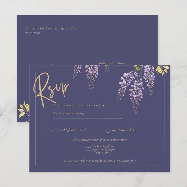 BUDGET All-In-1 Wisteria Dusty Purple Gold Wedding Postcard (Front/Back)