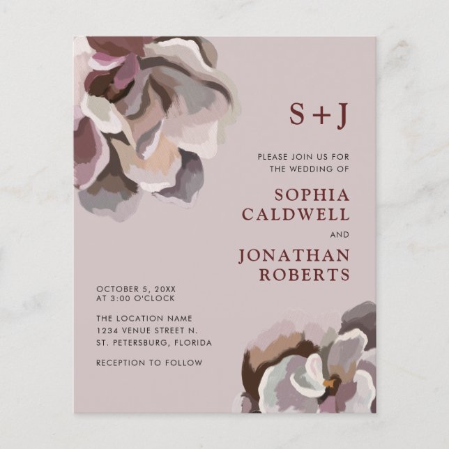 Budget All in One Abstract Floral Wedding Invite (Front)