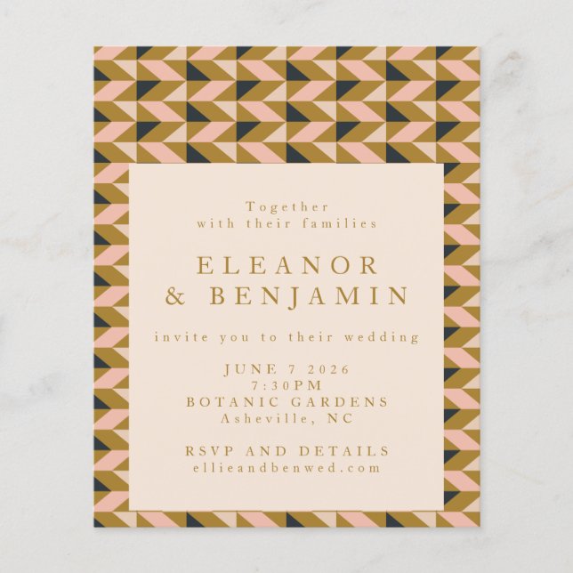 Budget All-in-One Art Deco Gold Wedding Invite (Front)