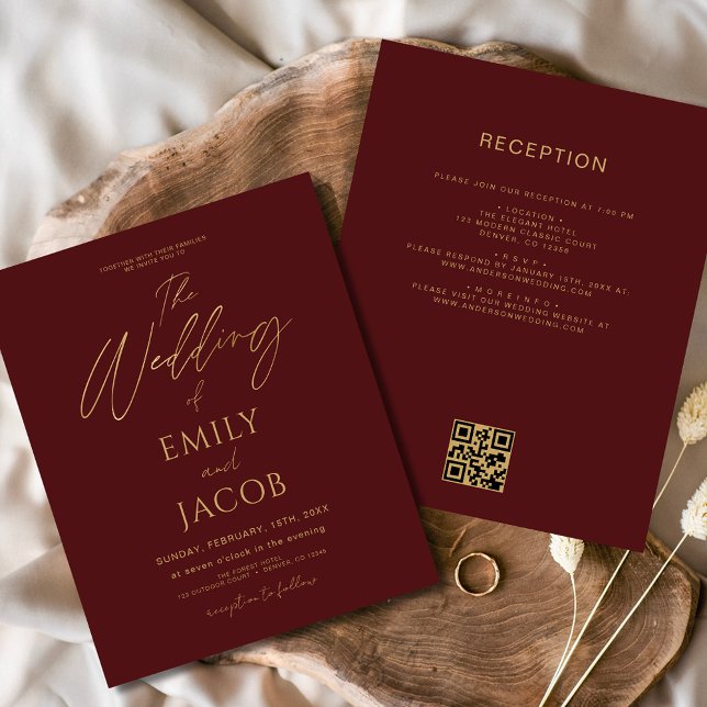 Budget All in One Burgundy Gold Wedding QR Code (Creator Uploaded)