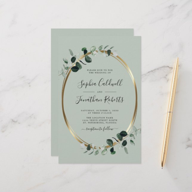 Budget All in One Eucalyptus Sage Wedding Invite (Front/Back In Situ)