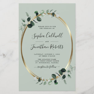 Budget All in One Eucalyptus Sage Wedding Invite