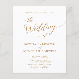Budget All in One Gold Calligraphy Wedding Invite