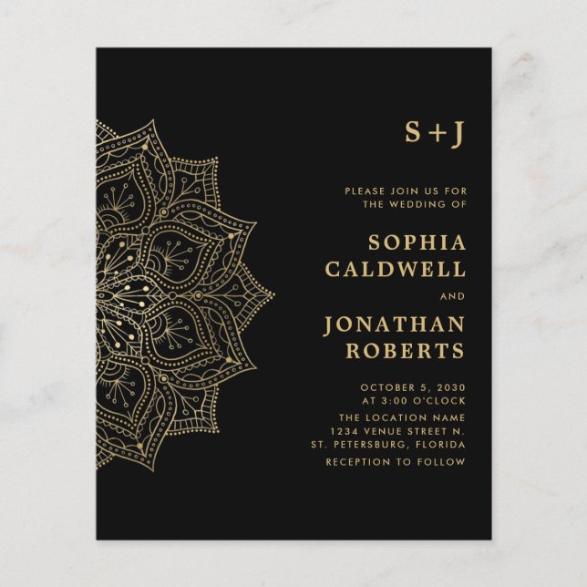Budget All in One Gold Mandala Wedding Invite (Front)