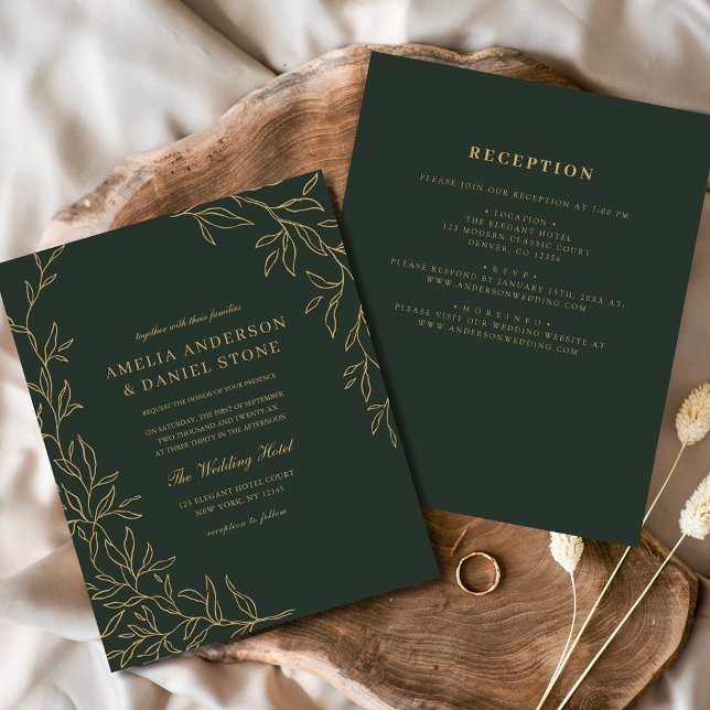 Budget All in One Green Gold Wedding Invitation (Creator Uploaded)