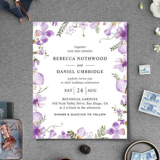 Budget All in One Lilac Flowers Wedding Invitation (Creator Uploaded)