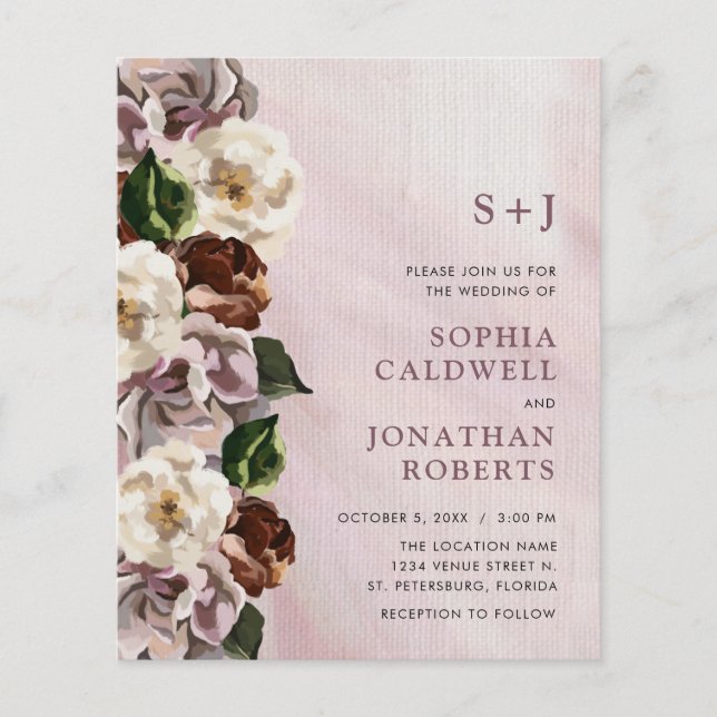 Budget All in One Moody Floral Wedding Invitation (Front)