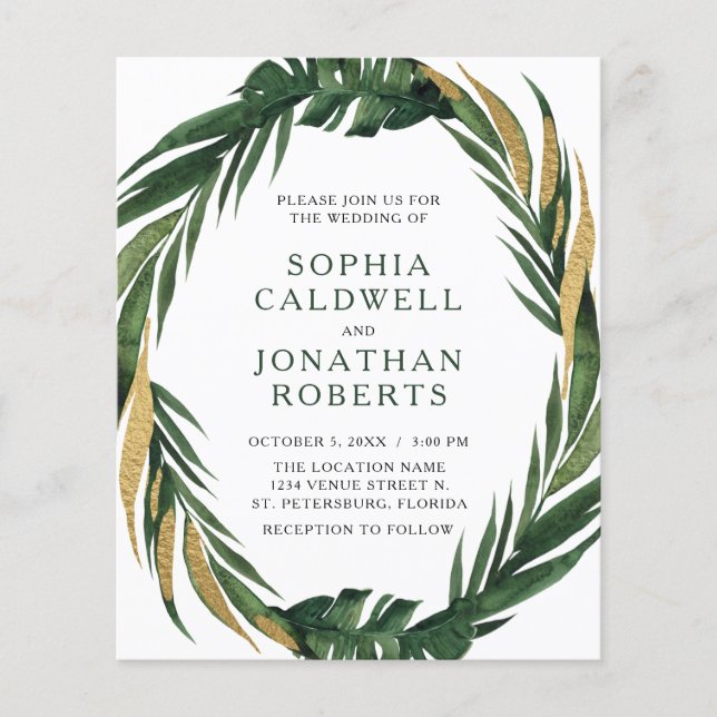 Budget All in One Tropical Palm Wedding Invitation (Front)